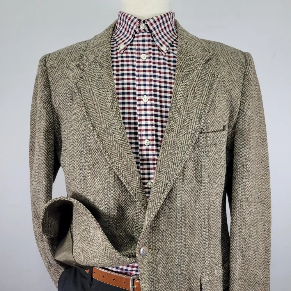 VTG Levi's Men's Tweed Sport Coat Blazer Two Button Herringbone Brown‎ Wool 44L